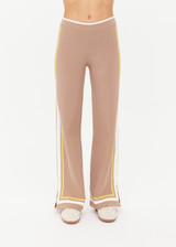 THE UPSIDE women's mocha Veneto Kansas Knit Pant is a wide-leg fit with a soft elastic waistband and short splits at hem. Made for lifestyle.