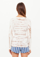 THE UPSIDE women's organic cotton rib Ayla Chrissy Long Sleeve Top is designed for a slim fit and features a brown hand tie dye design on a cream base. Made for lifestyle.