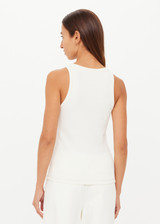 THE UPSIDE women's cream cotton Arkana Rowan Rib Tank has a ribbed fabrication designed for a regular fit and features a lace up front with gold eyelets and braided drawcord. Made for lifestyle.
