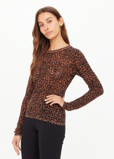 THE UPSIDE women's leopard linen Ludlow Ada Long Sleeve Knit is a regular fit, lightweight crew neck featuring a stripped rib neckline. Made for everyday wear.