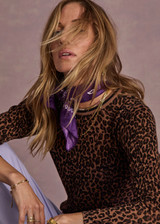 THE UPSIDE women's leopard linen Ludlow Ada Long Sleeve Knit is a regular fit, lightweight crew neck featuring a stripped rib neckline. Made for everyday wear.