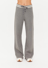 THE UPSIDE women's grey Rivington Alix Knit Pant features a double knit, straight leg fabrication with a cream ribbed waistband and navy striped drawcord. Made for lifestyle.
