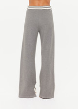 THE UPSIDE women's grey Rivington Alix Knit Pant features a double knit, straight leg fabrication with a cream ribbed waistband and navy striped drawcord. Made for lifestyle.