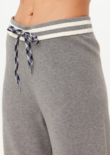 THE UPSIDE women's grey Rivington Alix Knit Pant features a double knit, straight leg fabrication with a cream ribbed waistband and navy striped drawcord. Made for lifestyle.