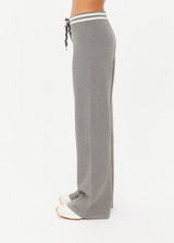 THE UPSIDE women's grey Rivington Alix Knit Pant features a double knit, straight leg fabrication with a cream ribbed waistband and navy striped drawcord. Made for lifestyle.