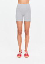 THE UPSIDE women's grey cotton Flash 5Inch Spin Short offers a mid-rise design in stretch jersey fabrication with no front seam. Made for yoga & pilates.