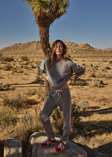 THE UPSIDE women's grey cotton Hit The Road Track Pants are mid-rise with french terry fabrication, a soft elasticated drawcord waistband and cuffs. Made for lifestyle.