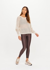 THE UPSIDE women's cream organic cotton Sebastian Knit Crew offers a relaxed fit with an open knit construction and ribbed trims. Made for lifestyle.