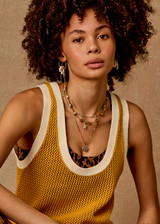THE UPSIDE women's yellow organic cotton Fenway Wales Knit Tank features a relaxed fit, open knit construction and contrast ribbed trims. Made for lifestyle.