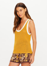 THE UPSIDE women's yellow organic cotton Fenway Wales Knit Tank features a relaxed fit, open knit construction and contrast ribbed trims. Made for lifestyle.