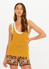 THE UPSIDE women's yellow organic cotton Fenway Wales Knit Tank features a relaxed fit, open knit construction and contrast ribbed trims. Made for lifestyle.