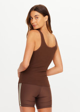 THE UPSIDE women's brown organic cotton Del Rey Pointelle Tank Top offers a soft and comfortable fit and features scoop necklines and tonal lace edge trim. Made for lifestyle.