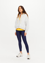 THE UPSIDE women’s grey marle organic cotton Jude Crop Hoodie offers an oversized fit and features a zip through front, hood with drawcord and ribbed cuffs and hem. Made for lifestyle.