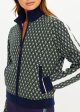 THE UPSIDE women's Viva Margot Knit Jacket is a regular fit, featuring a geo jacquard knit design, contrast stripe detailing and front patch pockets. Made for lifestyle.