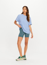 THE UPSIDE women's blue hemp cotton Jodhi Tee is designed for a regular fit and features a classic tee silhouette with a soft marl finish and embroidered logo detail. Made for lifestyle.