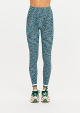 THE UPSIDE women's green Seamless 25inch Legging is designed for a supportive and comfortable fit and features a mid rise waist, seamless construction and ribbed striped waistband detailing. Made for yoga and pilates.