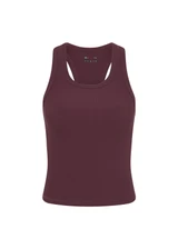 THE UPSIDE women's plum Pele Sophie Tank Top is designed for a supportive and comfortable fit and features a racerback silhouette, built-in shelf bra with removable cups and soft rib fabrication. Made for yoga and pilates.
