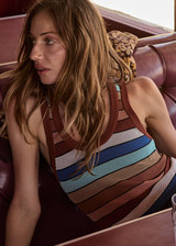 THE UPSIDE women's stripe Iza Jet Knit Tank Top is designed for a regular fit and features a semi sheer lightweight knit with multicolour stripe detailing and ribbed trims. Made for lifestyle.