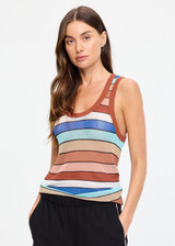 THE UPSIDE women's stripe Iza Jet Knit Tank Top is designed for a regular fit and features a semi sheer lightweight knit with multicolour stripe detailing and ribbed trims. Made for lifestyle.