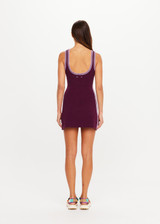THE UPSIDE women's purple organic cotton blend Lori Knit Mini Dress is a true-to-size style featuring a scoop neckline, contrast side stripes and an embroidered logo. Made for tennis.