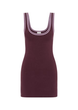 THE UPSIDE women's purple organic cotton blend Lori Knit Mini Dress is a true-to-size style featuring a scoop neckline, contrast side stripes and an embroidered logo. Made for tennis.