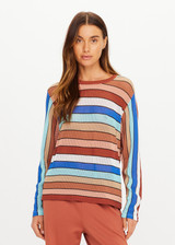THE UPSIDE women's stripe Iza Milla Long Sleeve Knit Top is designed for a relaxed fit and features a semi sheer lightweight knit and multicolour stripe detailing. Made for lifestyle.