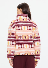 THE UPSIDE women’s recycled Harlow Fleece Pullover offers a relaxed fit and features a quarter zip front, zip pockets, elasticated waist and cuffs and all over jacquard print. Made for lifestyle.