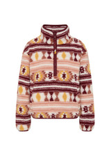 THE UPSIDE women’s recycled Harlow Fleece Pullover offers a relaxed fit and features a quarter zip front, zip pockets, elasticated waist and cuffs and all over jacquard print. Made for lifestyle.