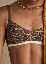 THE UPSIDE women's Laguna Elyssa Bra offers low coverage and features our Laguna palm print with a sweetheart neckline and adjustable straps. Made for yoga & pilates.