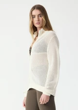 THE UPSIDE women's cream Hunter Knitted Jacket is designed for a relaxed fit and features an open knit construction and zipper opening. Made for lifestyle.