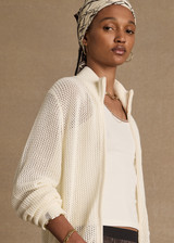 THE UPSIDE women's cream Hunter Knitted Jacket is designed for a relaxed fit and features an open knit construction and zipper opening. Made for lifestyle.