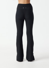 THE UPSIDE women's black Divina Florence Flare Pant is mid-rise and features a foldover waistband and side splits at hem in cotton modal fabrication. Made for lifestyle.