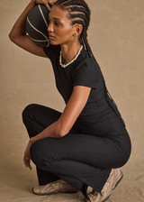 THE UPSIDE women's black Divina Florence Flare Pant is mid-rise and features a foldover waistband and side splits at hem in cotton modal fabrication. Made for lifestyle.