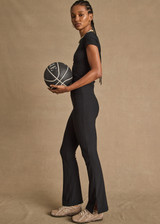 THE UPSIDE women's black Divina Florence Flare Pant is mid-rise and features a foldover waistband and side splits at hem in cotton modal fabrication. Made for lifestyle.