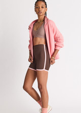 THE UPSIDE women’s pink organic cotton Bonita Carmen Moto Jacket is a relaxed-fit, zip-through style with a high neck and full lining. Made for lifestyle.