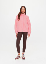 THE UPSIDE women’s pink organic cotton Bonita Carmen Moto Jacket is a relaxed-fit, zip-through style with a high neck and full lining. Made for lifestyle.