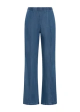 THE UPSIDE women's blue lyocell Lykke Marnie Wide Leg Pant is designed for a high-rise fit and features an elasticated waistband and cream binds down the side seams. Made for lifestyle.