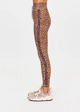 THE UPSIDE women's animal Panthera 25 Inch Midi Pant is designed for a mid-rise fit and features navy contrast binds down the side seams and a blue elastic drawcord. Made for yoga and pilates.