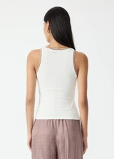 THE UPSIDE women’s natural organic cotton Victoria Rib Tank is a fitted style with a scoop neck and striped rib detailing at the neckline and armholes. Made for lifestyle.
