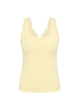 THE UPSIDE women's yellow organic cotton Del Rey Pointelle Tank Top features a scooped front and back neckline, and ruffle lace edge tonal trim. Made for lifestyle.