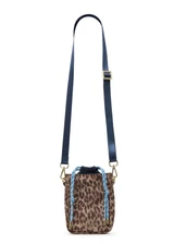THE UPSIDE women's animal recycled polyester Panthera Anyday Crossbody Bag features an internal drawstring opening, front slip pocket and adjustable navy strap. Made for lifestyle.