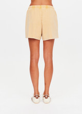 THE UPSIDE women's yellow Soho Dolci Short is designed for a high-rise, wide-leg silhouette with a elasticated waistband and front pockets, in soft brushed recycled cotton. Made for everyday leisure.