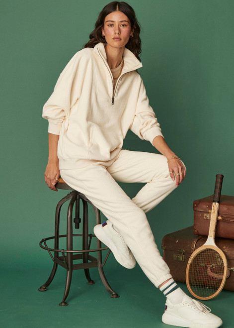 THE UPSIDE Regatta Blake Track Pant in Natural Cloud is a sustainable organic cotton classic fit track pant with elasticated cuffs, pockets and elastic at waist.