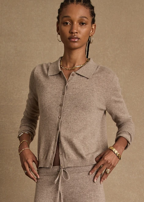THE UPSIDE women’s brown Aimee Cashmere Collared Cardi is a regular-fit button-up style with a collar, ribbed hem and tonal pearlised buttons. Made for lifestyle.