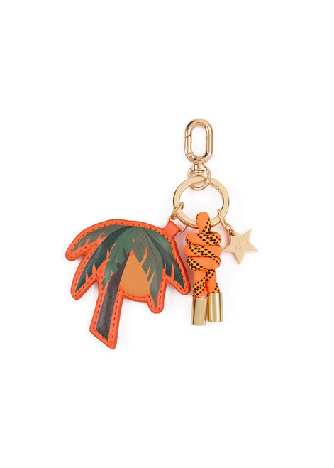 THE UPSIDE orange La Paz Key Ring features a soft palm tree charm, gold star detail and embossed logo with metal hardware ring.