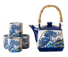 Great Wave Tea Set 20oz Tea Pot with 4 Hexagon Cups by Urban Tokyo Great Wave Tea Set 20oz Tea Pot with 4 Hexagon Cups by Urban Tokyo