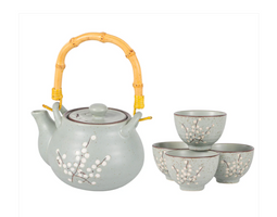 Ume Plum Blossoms Tea Set-Blue 27oz Tea Pot with 4 Cups by Urban Tokyo Ume Plum Blossoms Tea Set-Blue 27oz Tea Pot with 4 Cups by Urban Tokyo