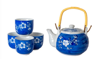 Ume Plum Blossoms Blue Tea Set 22oz Tea Pot with 4 Cups By Urban Tokyo Ume Plum Blossoms Blue Tea Set 22oz Tea Pot with 4 Cups By Urban Tokyo