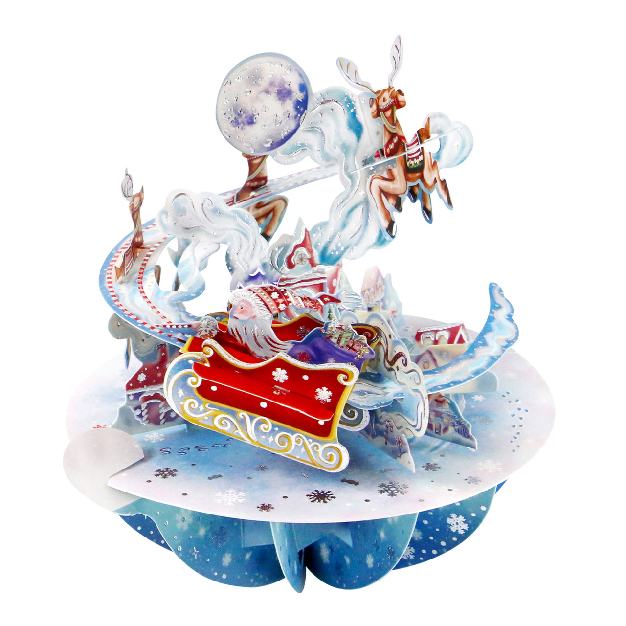 Santoro 3D-Pop-Up-Weihnachtskarte „Weihnachtsmannschlitten“ – Bewegliche Teile, Flach Verschickbar, Inkl. Umschlag