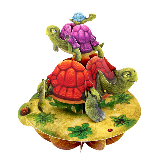 3D Pop-Up Card - Balancing Tortoises Pirouette Card - Luxury Greetings Card for Kids, Girls, Boys, Birthday, Any Occasion